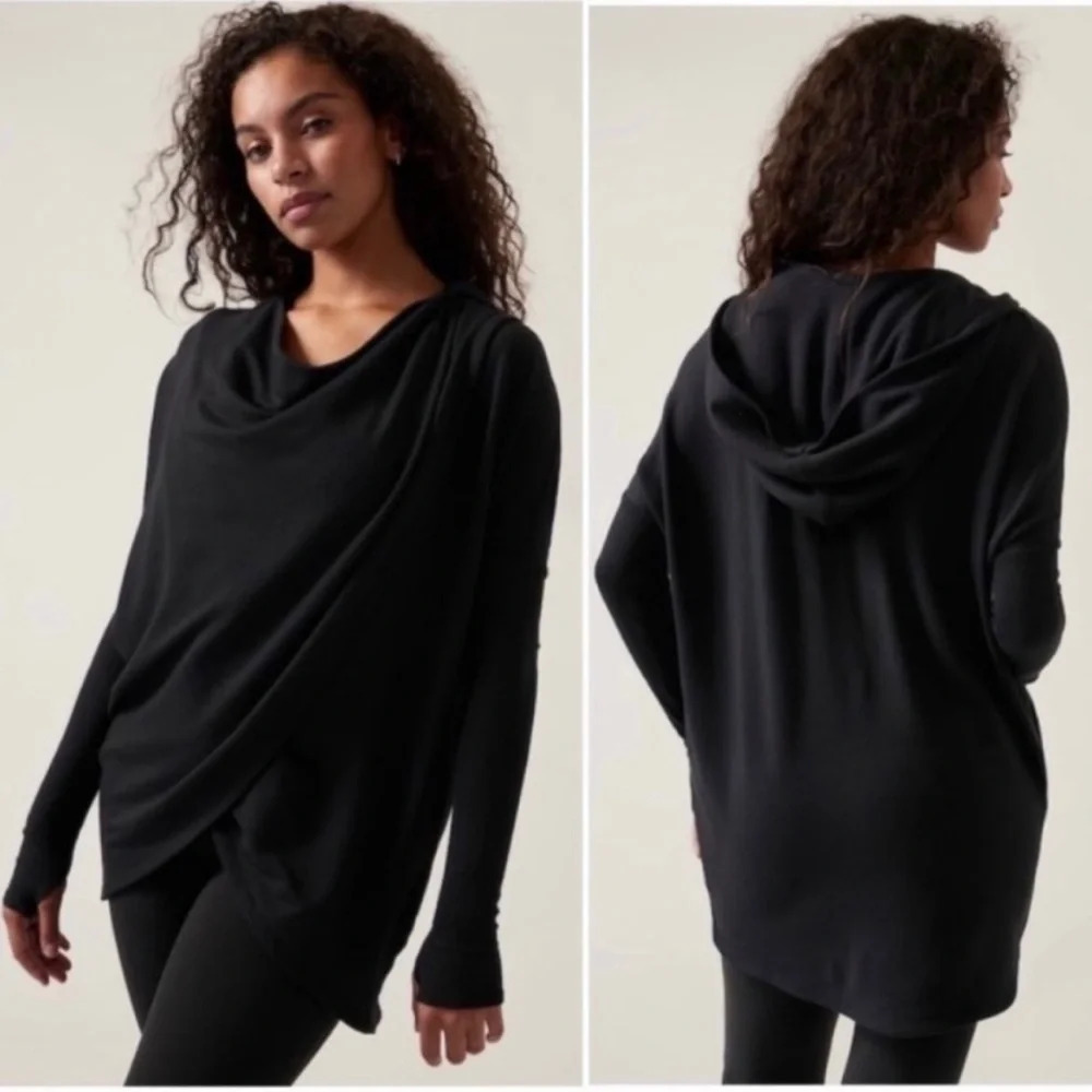 Athleta Purana Wrap Sweatshirt in Black Relaxed Fit Hooded